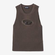 Diesel M-Onerva-Top Cut-Out Knit Top with Logo Plaque Brown