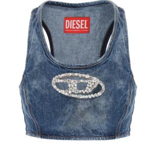 Diesel denim crop top with jewel buckle