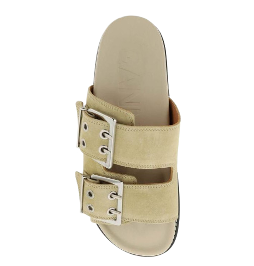 Suede double buckle strap sandals