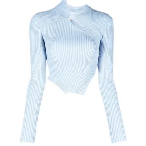 Cut-out ribbed knit long-sleeve top