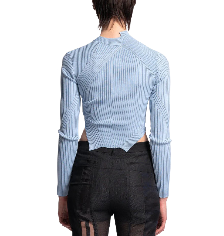 Cut-out ribbed knit long-sleeve top