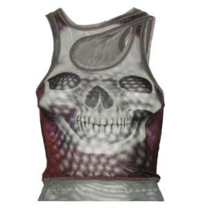 Skull-print cut-out mesh tank top