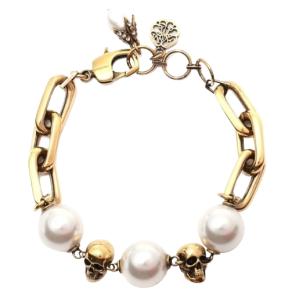 Imitation pearl skull chain bracelet