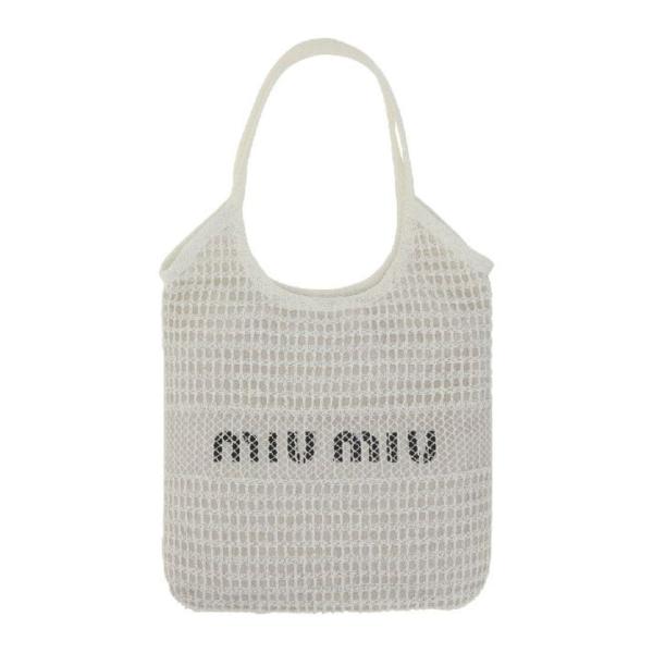 MIU MIU Logo-print raffia tote bag