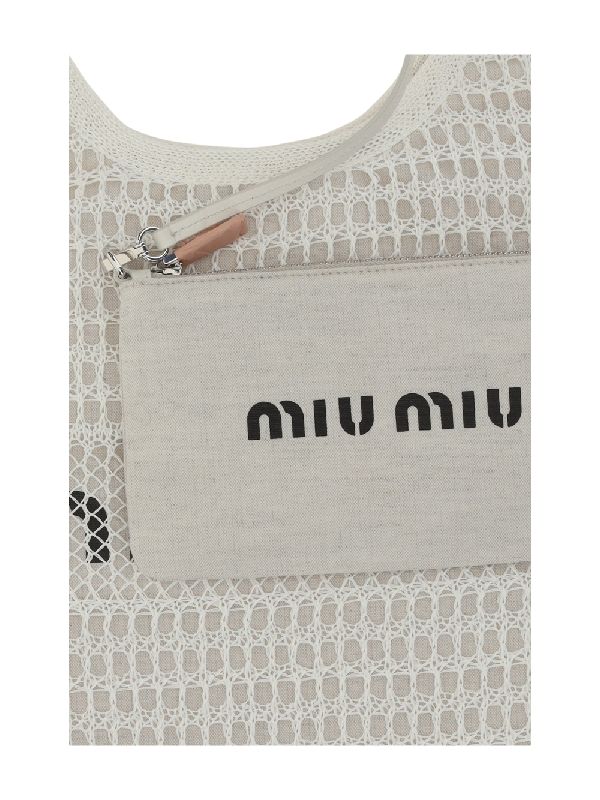 MIU MIU Logo-print raffia tote bag