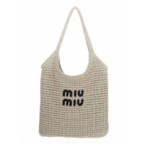 MIU MIU logo embroidered crochet tote bag