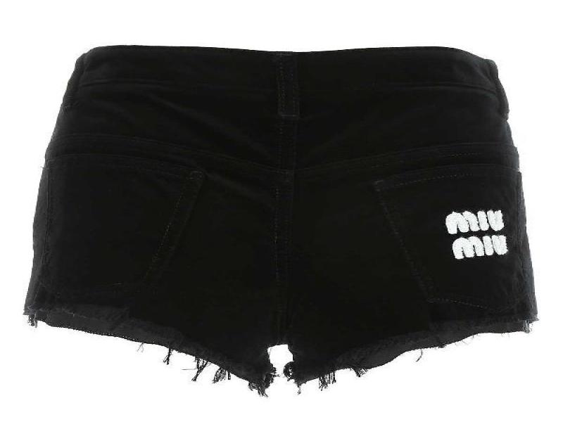 MIU MIU Logo pocket low cut washed velvet shorts