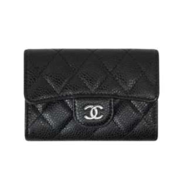 Chanel Classic Card Holder Grained Calfskin & Silver Black
