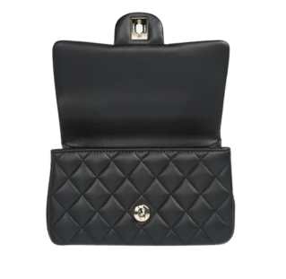 Chanel Mini Flap Bag with Top Handle Lambskin & Gold Black