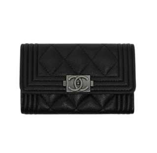 Chanel Boy Chanel Flap Card Holder Grained Calfskin & Ruthenium Black
