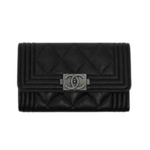 Chanel Boy Chanel Flap Card Holder Grained Calfskin & Ruthenium Black