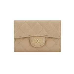 Chanel Classic Card Holder Grained Calfskin & Gold Beige