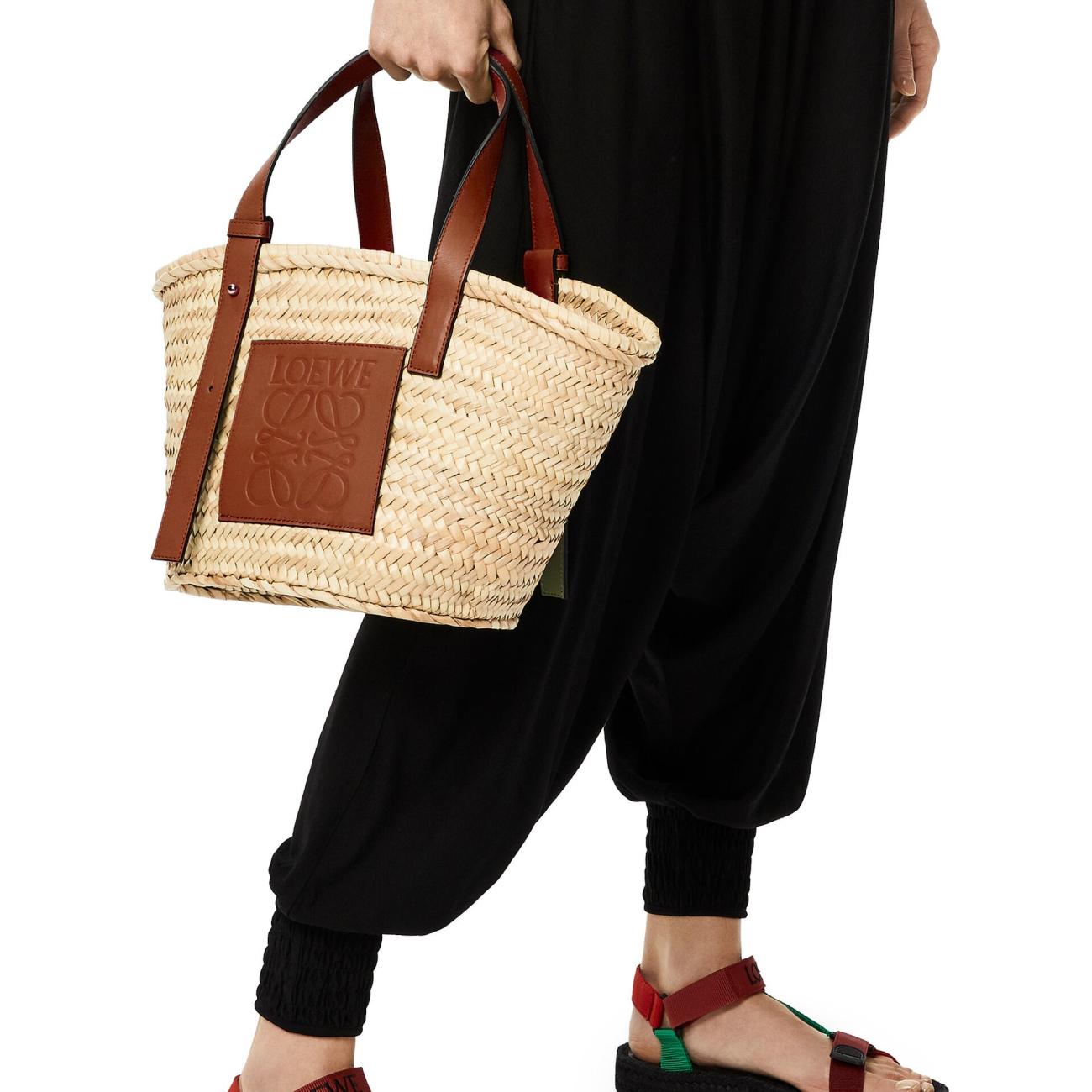 Basket bag in palm leaf and calfskin ( nature )