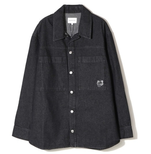Foxhead patch black washed denim workwear overshirt