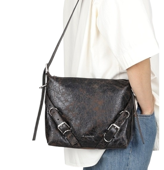 Voyou crackle leather cross bag