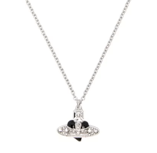 Diamante Heart of Necklace Gunmetal Black