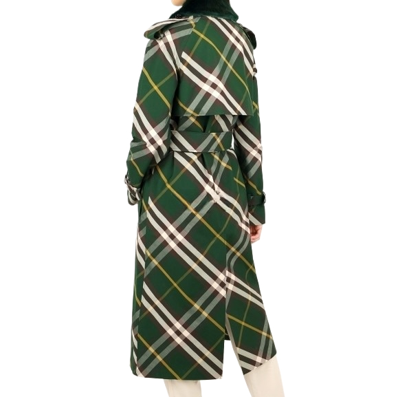 Long Checkered Gabbardine Trench Coat