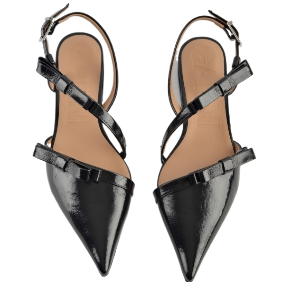 Black multi-bow pointy cut-out ballerina shoes