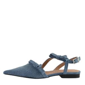 Denim multi-bow pointy cut-out ballerina shoes