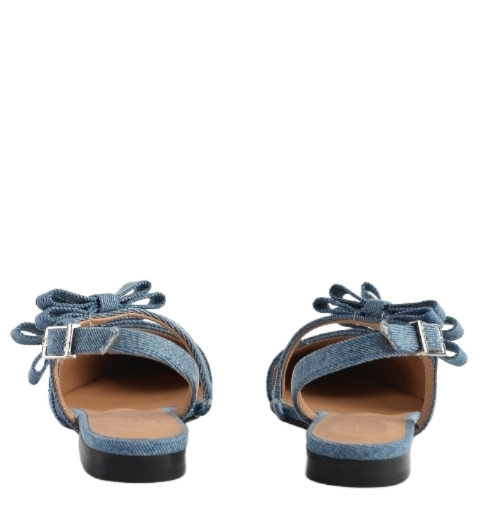 Denim multi-bow pointy cut-out ballerina shoes