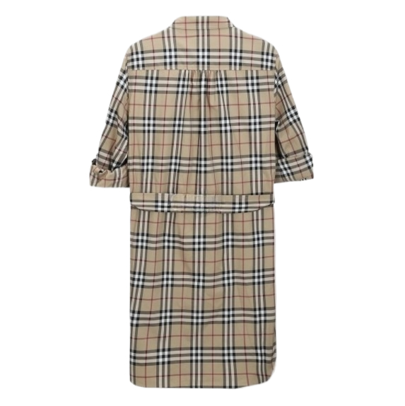 Vintage Check Stretch Cotton Tie Waist Shirt Dress