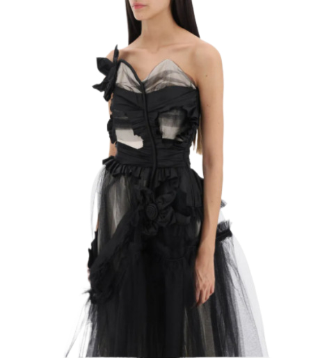 Midi dress in tulle with taffeta inserts