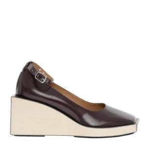 MM22 Patent Leather Ankle Strap Wedge with Wood Sole