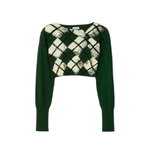 Cropped argyle cotton sweater