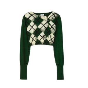 Cropped argyle cotton sweater