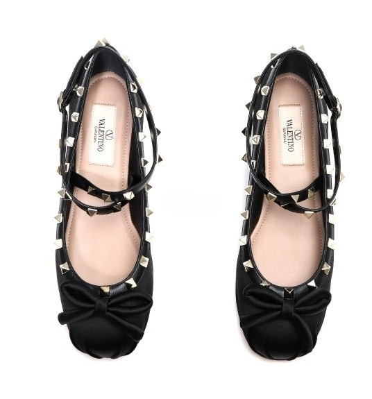 Rockstud satin ballerina shoes