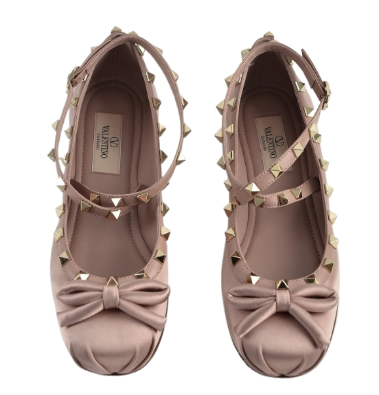 Rockstud satin ballerina shoes