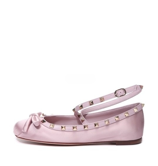 Rockstud satin ballerina shoes