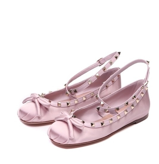 Rockstud satin ballerina shoes