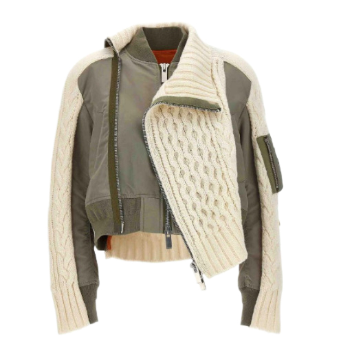 Sacai Cable knit layered bomber jacket