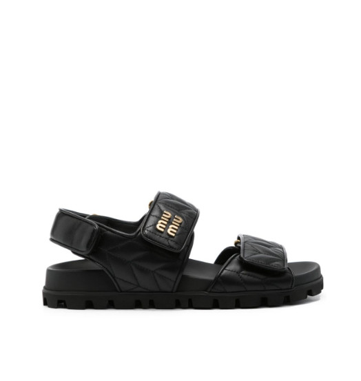 Metal Logo Matelasse Lambskin Sandals