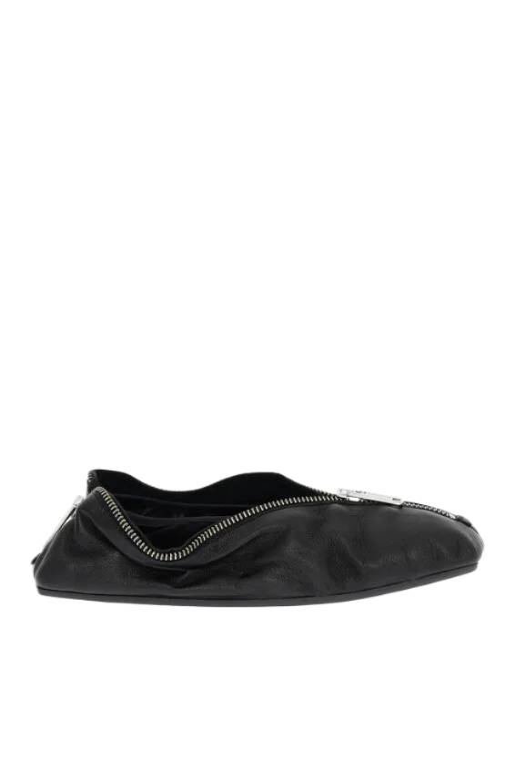 MM6 Leather Ballet Flats with Square Toe and Maxi Zip Closur