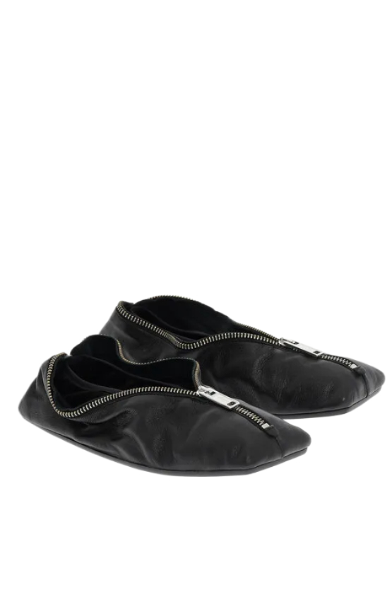MM6 Leather Ballet Flats with Square Toe and Maxi Zip Closur