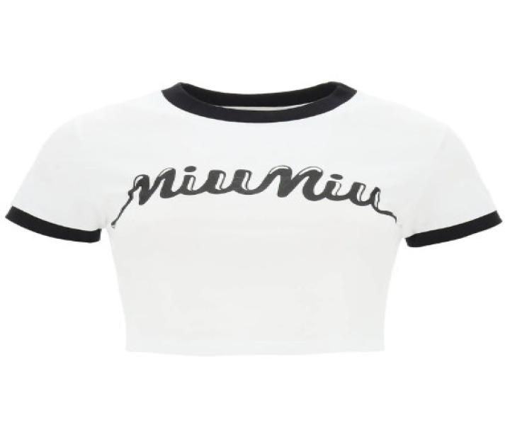 Women's Logo Printed Crop Short Sleeve T-Shirt - White:Black