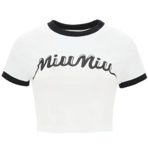Women's Logo Printed Crop Short Sleeve T-Shirt - White:Black
