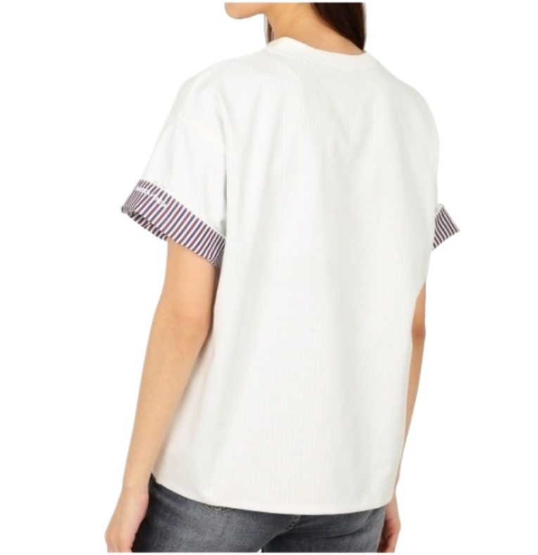 Double layer striped cotton t-shirt