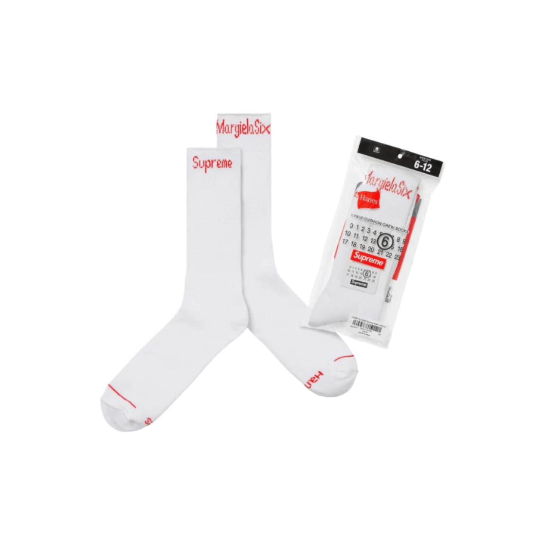 Supreme x MM6 Maison Margiela Hanes Crew Socks White (1 Pack) - 24SS