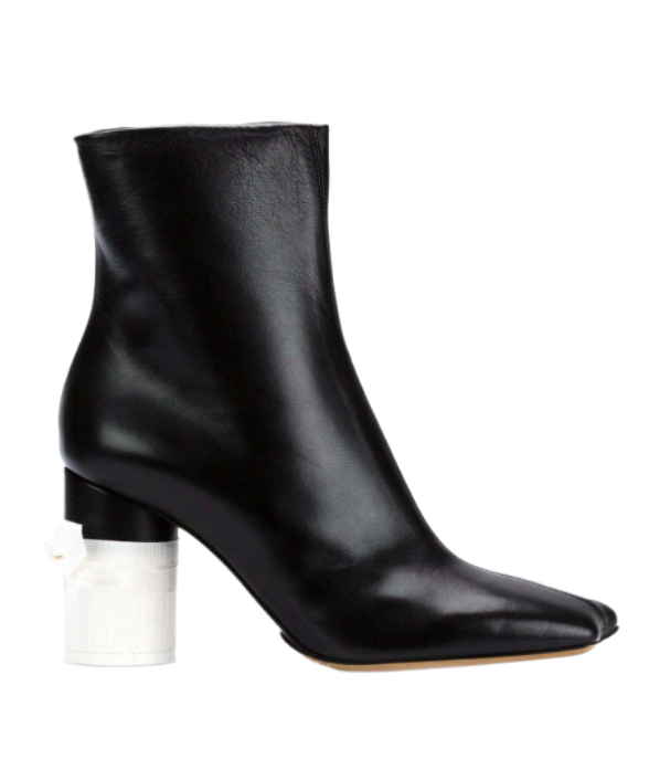 Bicolor bow heel leather boots 