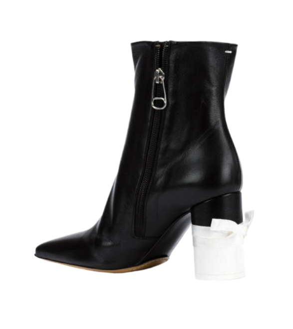 Bicolor bow heel leather boots 