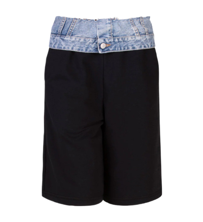 Denim panel cotton shorts