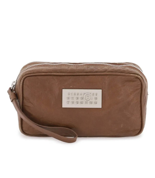 Number logo calfskin strap pouch