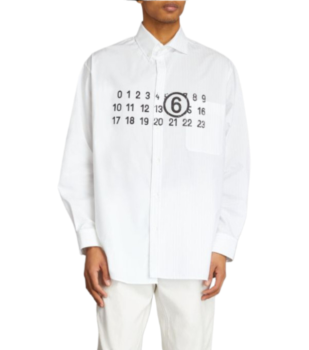 Number logo asymmetric cotton shirt