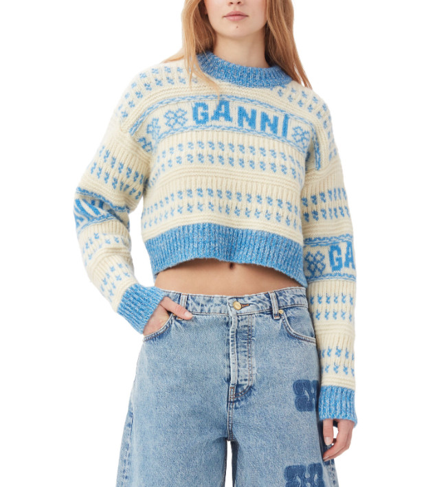 Lambswool crop O-neck pullover