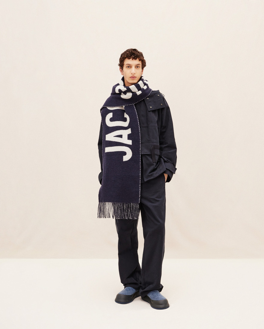 Jacquemus Lecharpe Fringe Logo Scarf Navy