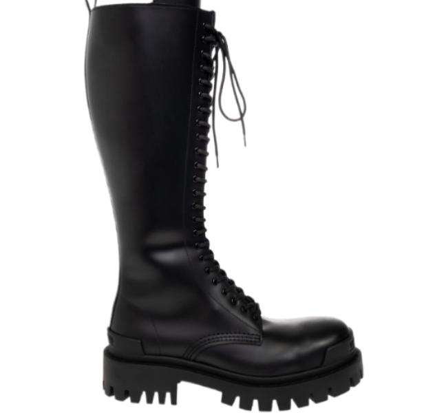 STRIKE leather lace-up knee-high boots