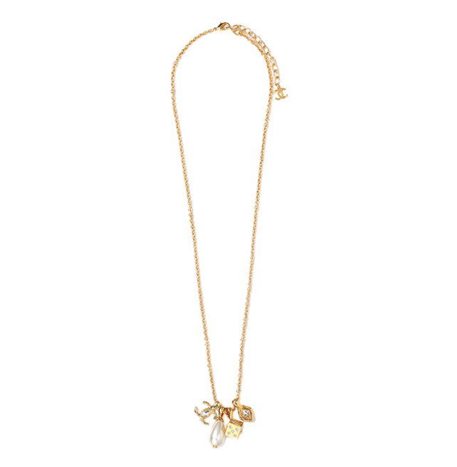Gold CC Pearl Drop Necklace 